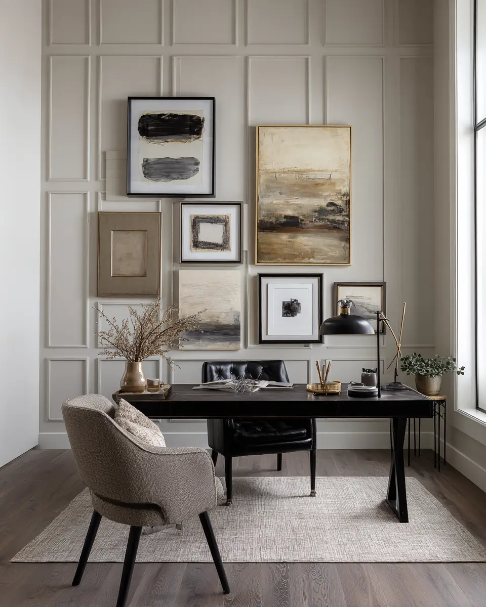 Greige Transitional Home Office Decor Ideas