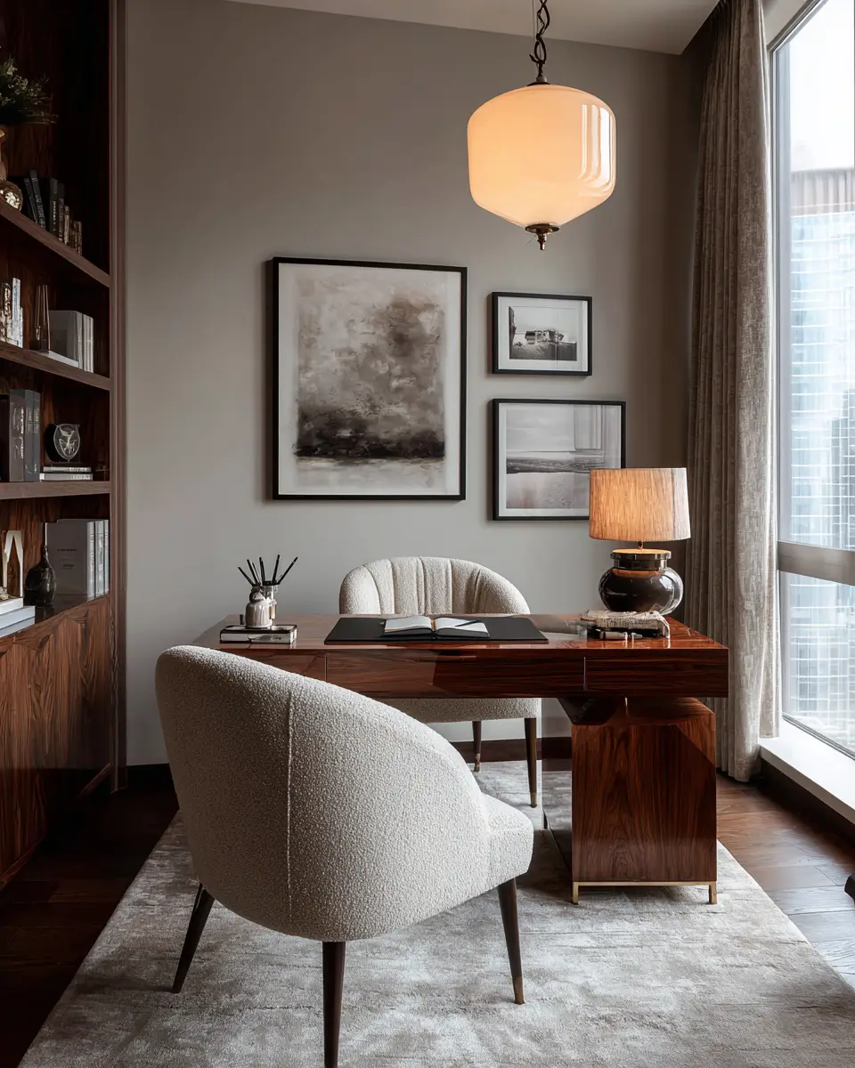 Greige Transitional Home Office Decor Ideas