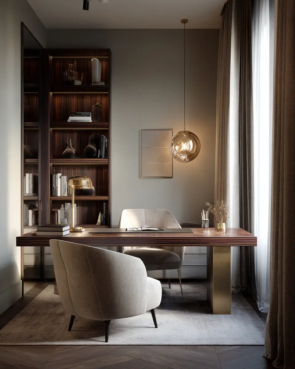 Greige Transitional Home Office Decor Ideas