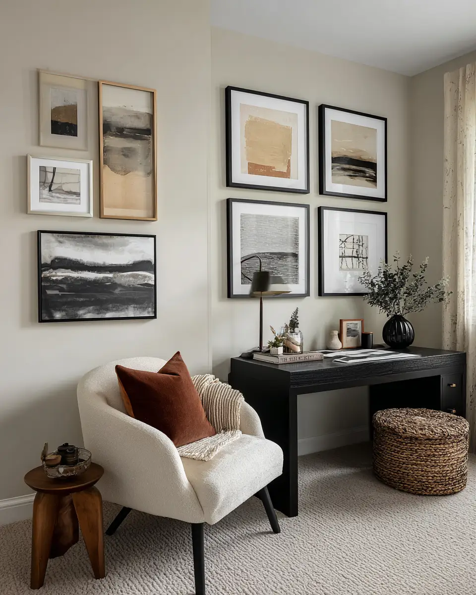 Greige Transitional Home Office Decor Ideas
