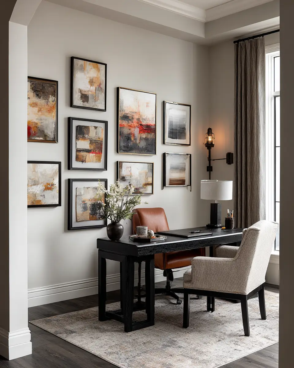 Greige Transitional Home Office Decor Ideas