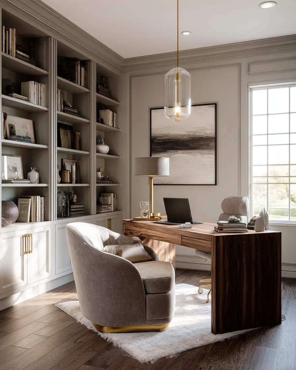Greige Transitional Home Office Decor Ideas