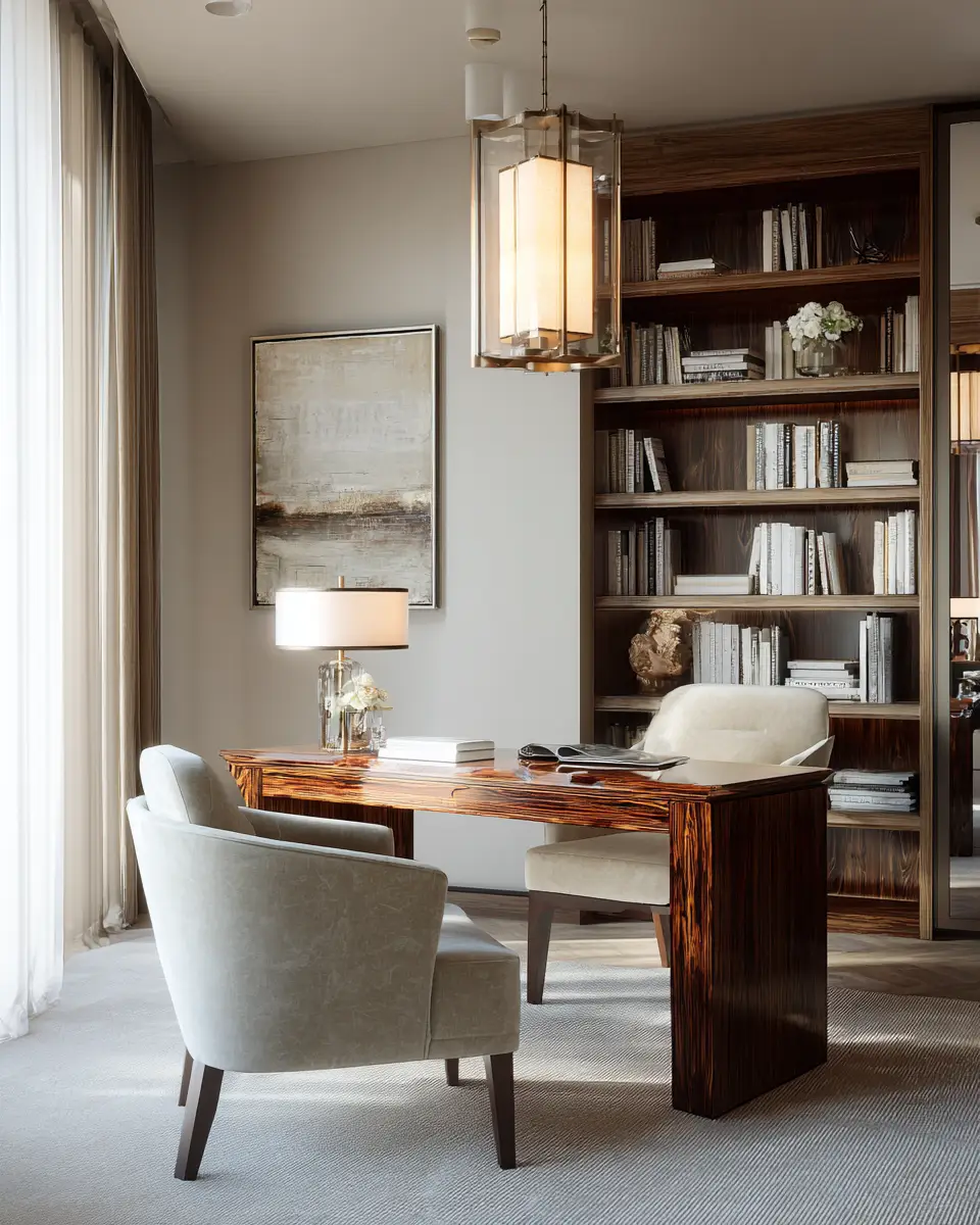 Greige Transitional Home Office Decor Ideas