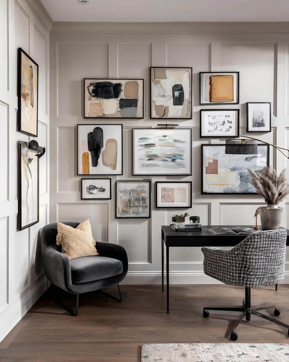 Greige Transitional Home Office Decor Ideas