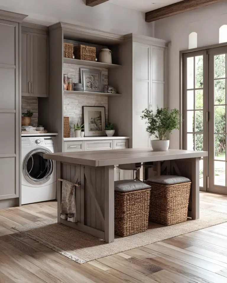 Greige Transitional Laundry Room Decor Ideas - Featured