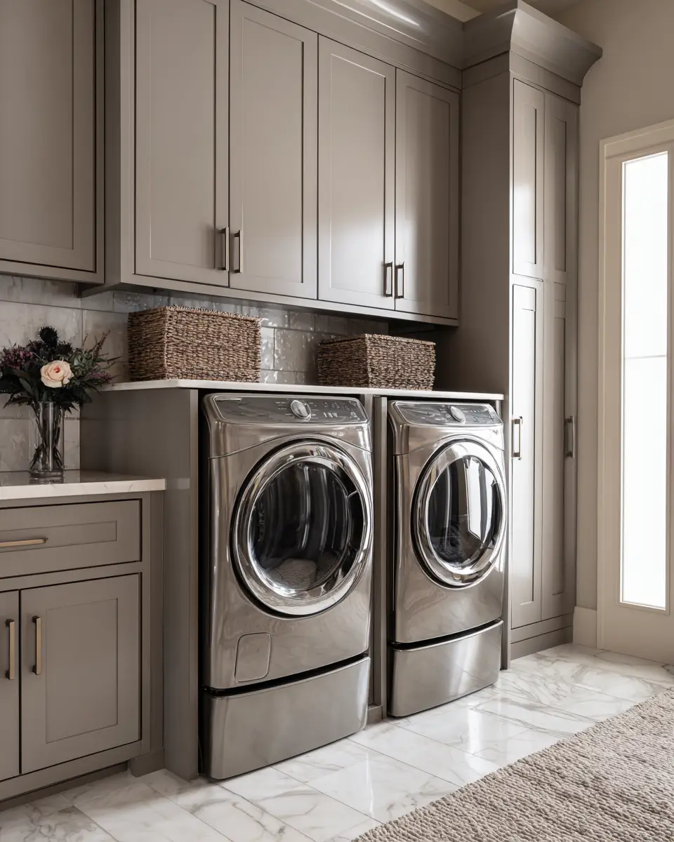 Greige Transitional Laundry Room Decor Ideas