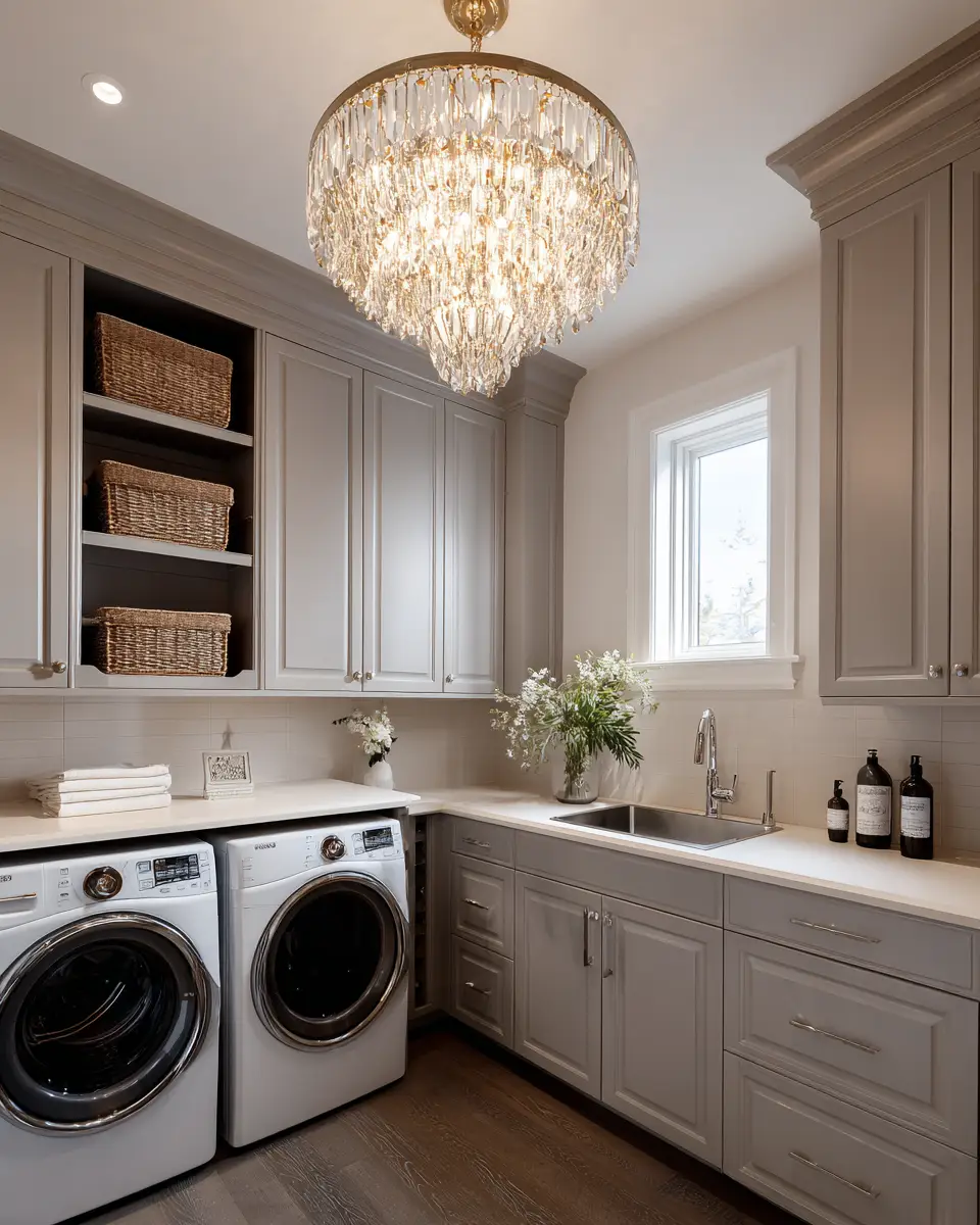 Greige Transitional Laundry Room Decor Ideas