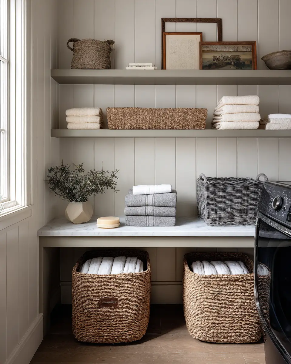 Greige Transitional Laundry Room Decor Ideas
