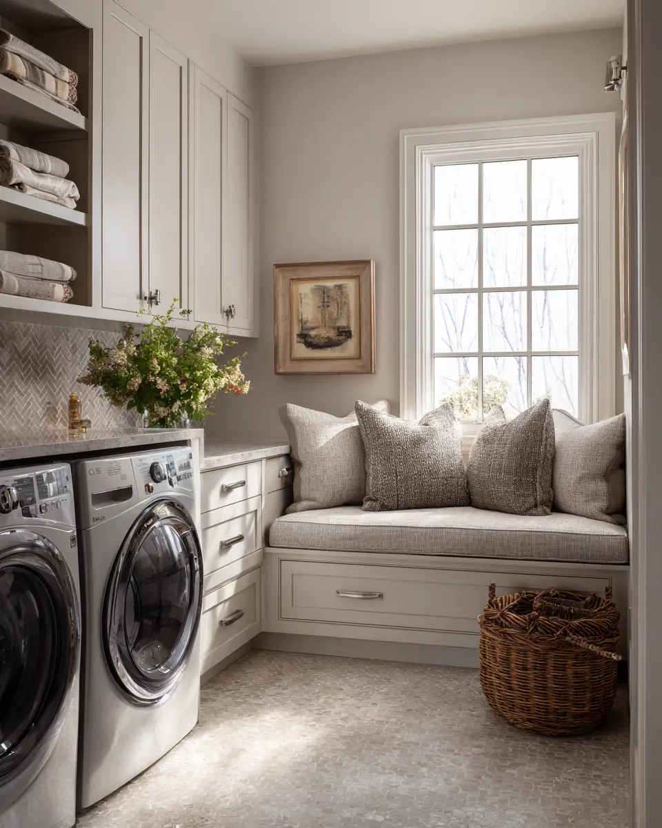 Greige Transitional Laundry Room Decor Ideas