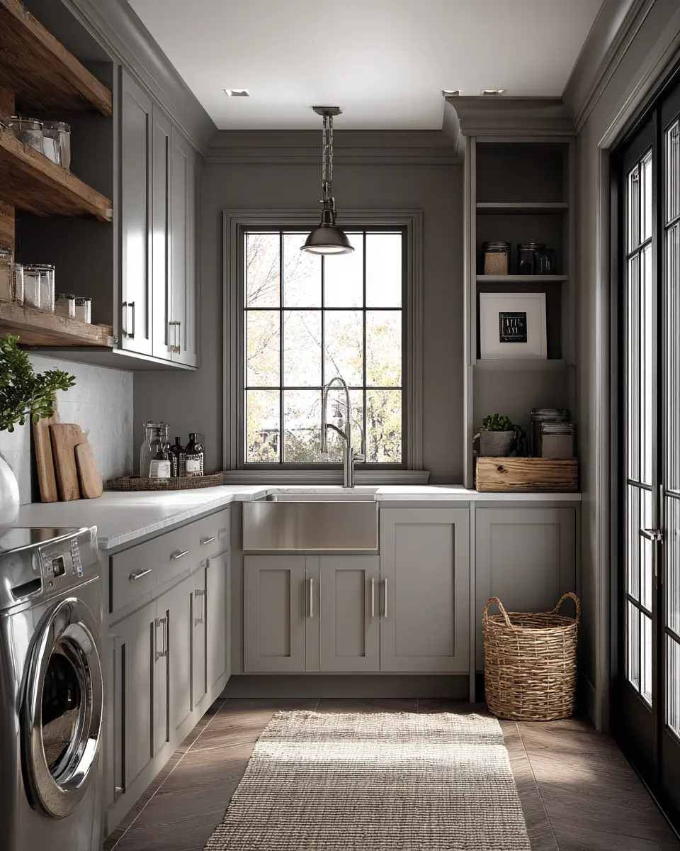 Greige Transitional Laundry Room Decor Ideas
