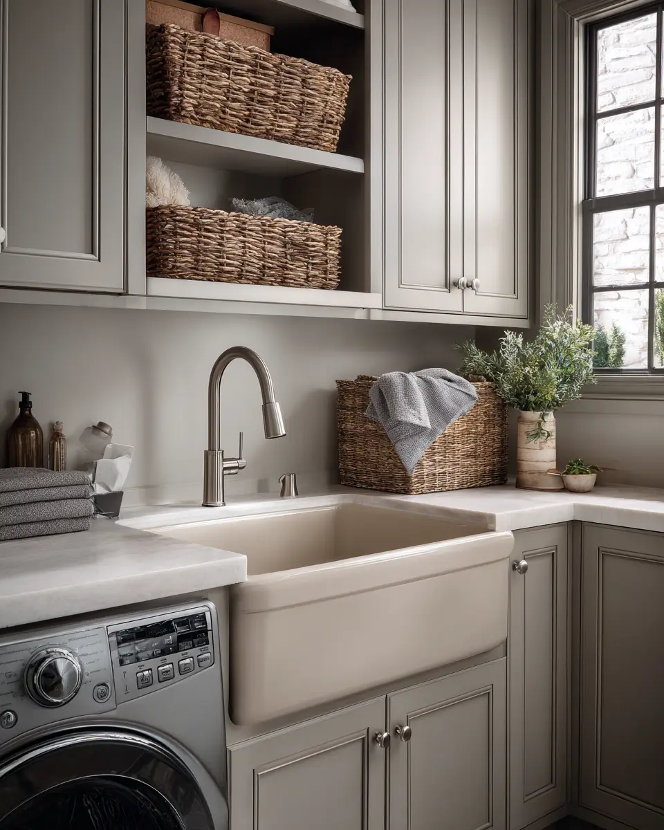 Greige Transitional Laundry Room Decor Ideas