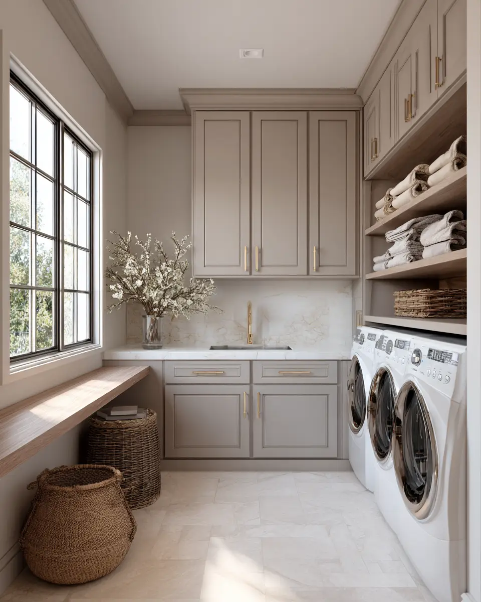 Greige Transitional Laundry Room Decor Ideas