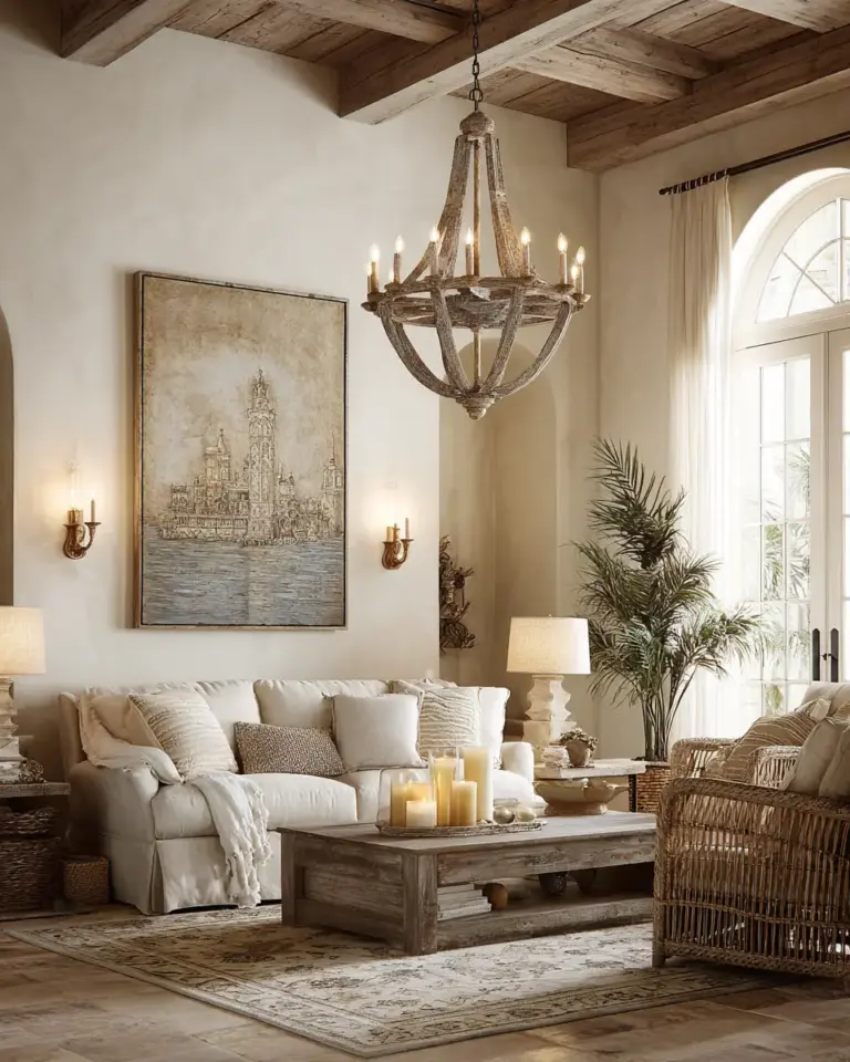 Ivory Rustic Living Room Decor Ideas - Featured