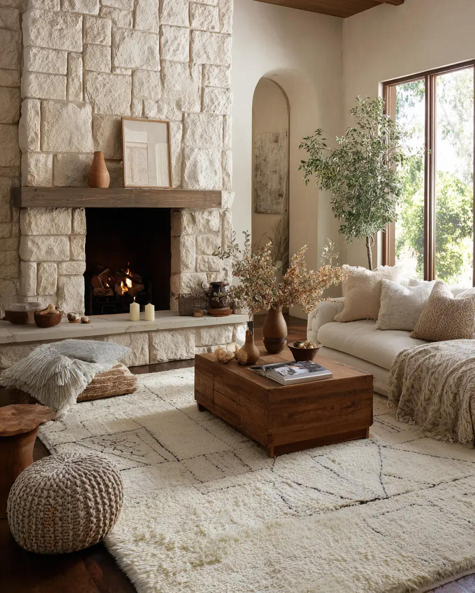 Ivory Rustic Living Room Decor Ideas