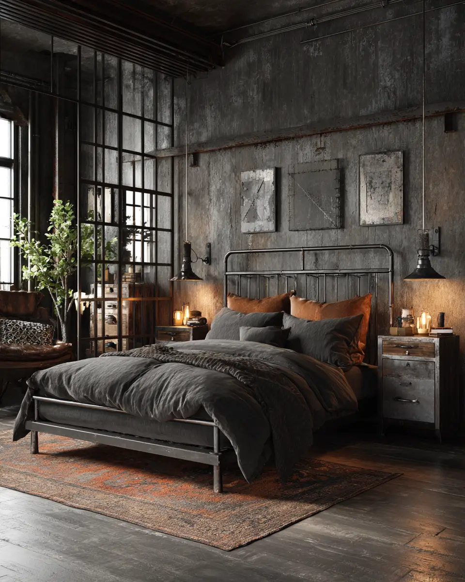 Moody Industrial Bedroom Decor Ideas