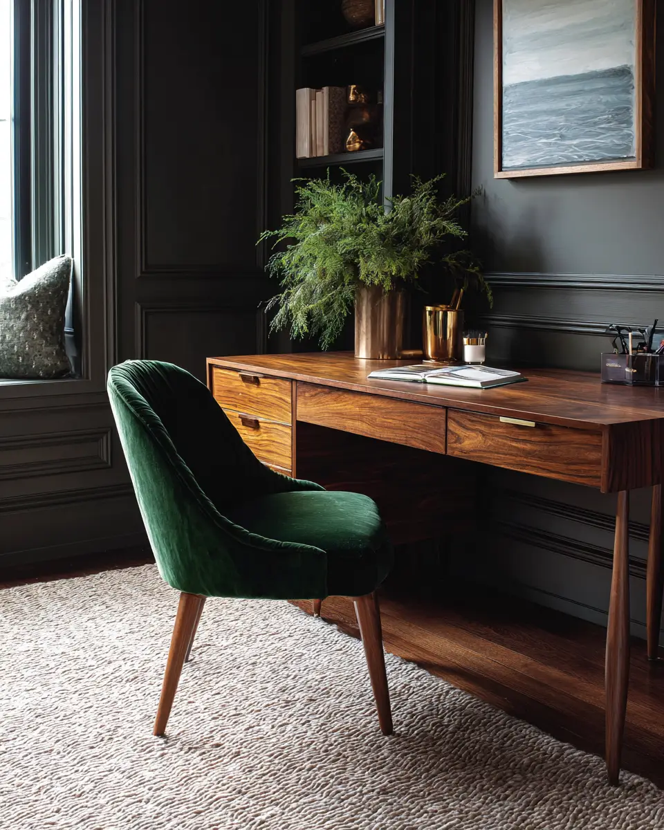 Moody Mid-Century Modern Home Office Decor Ideas