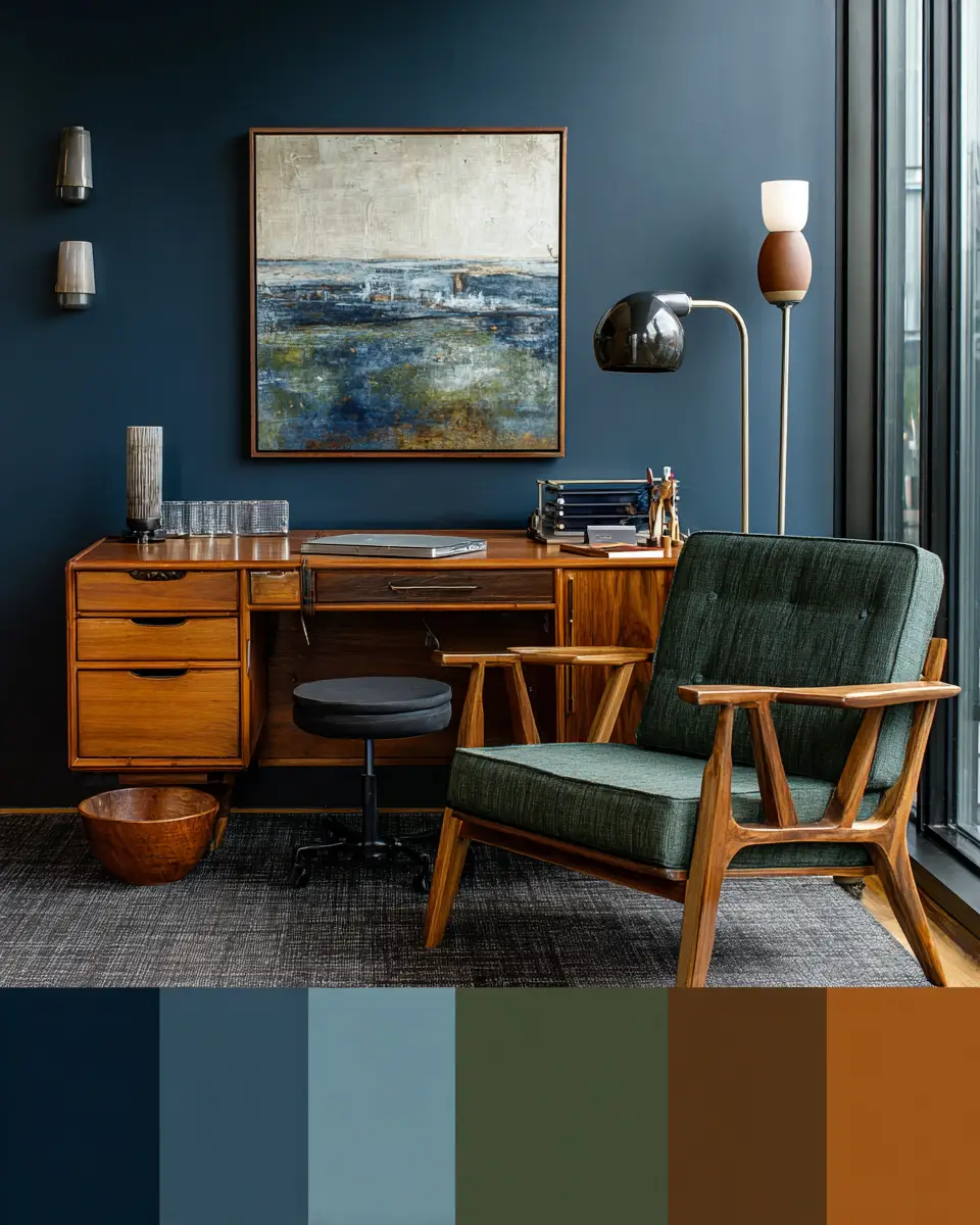 Moody Mid-Century Modern Home Office Decor Ideas