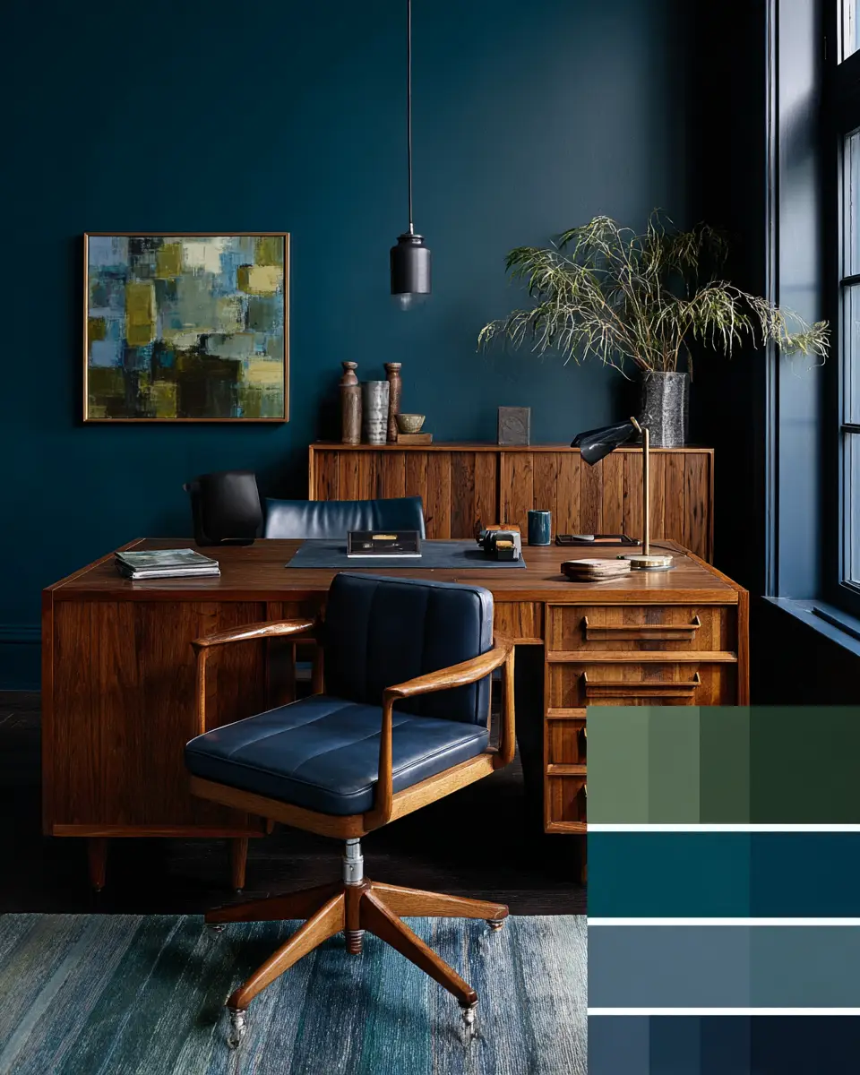 Moody Mid-Century Modern Home Office Decor Ideas