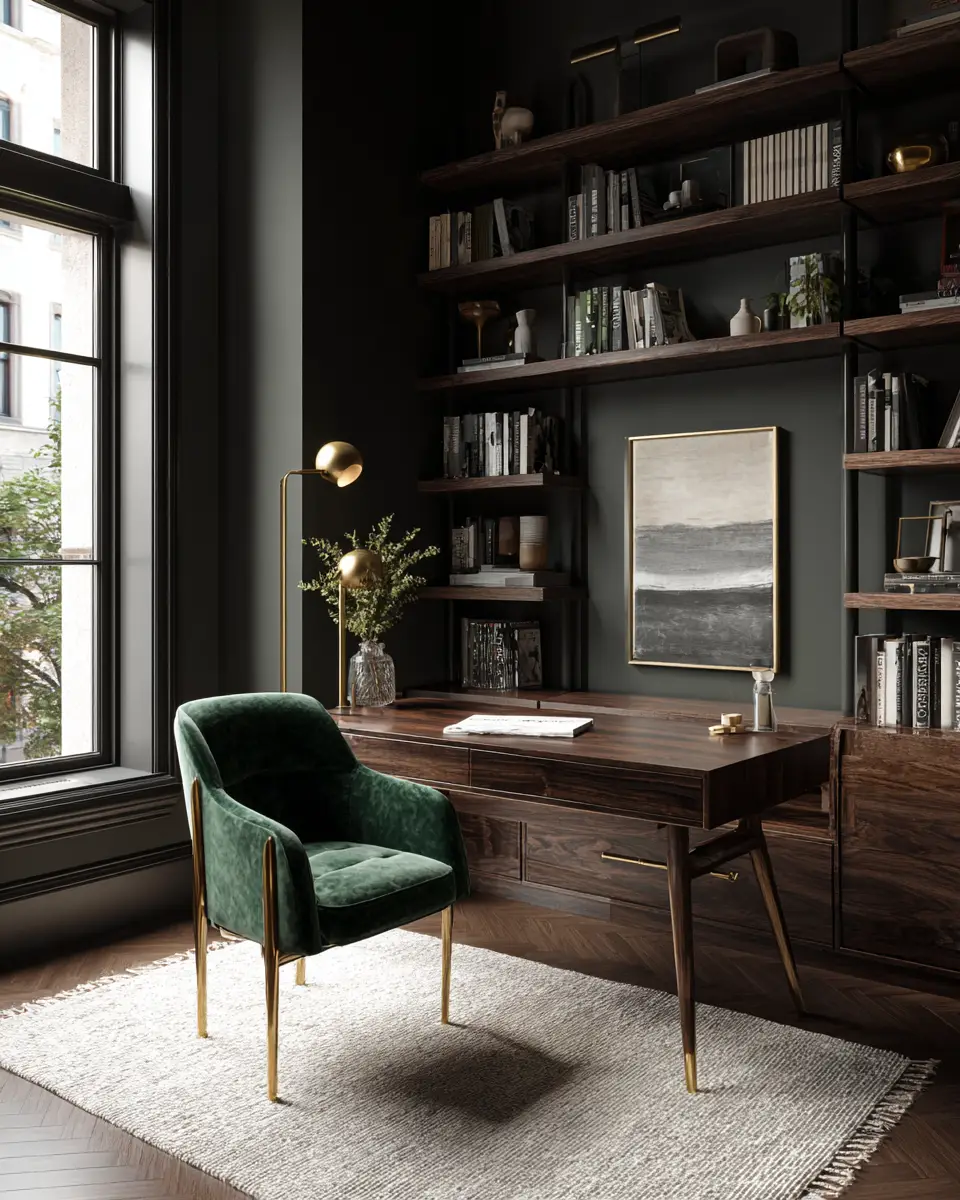 Moody Mid-Century Modern Home Office Decor Ideas