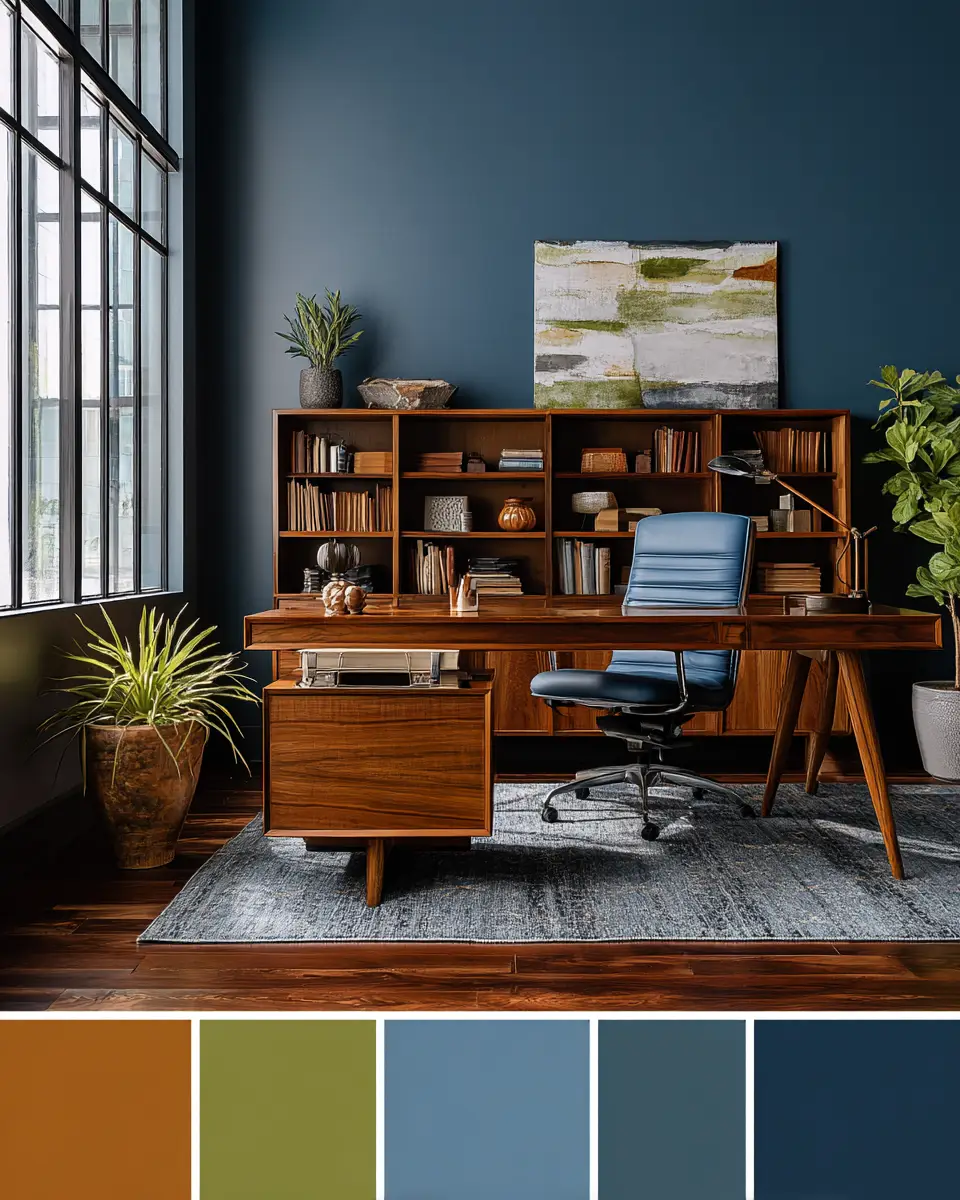 Moody Mid-Century Modern Home Office Decor Ideas