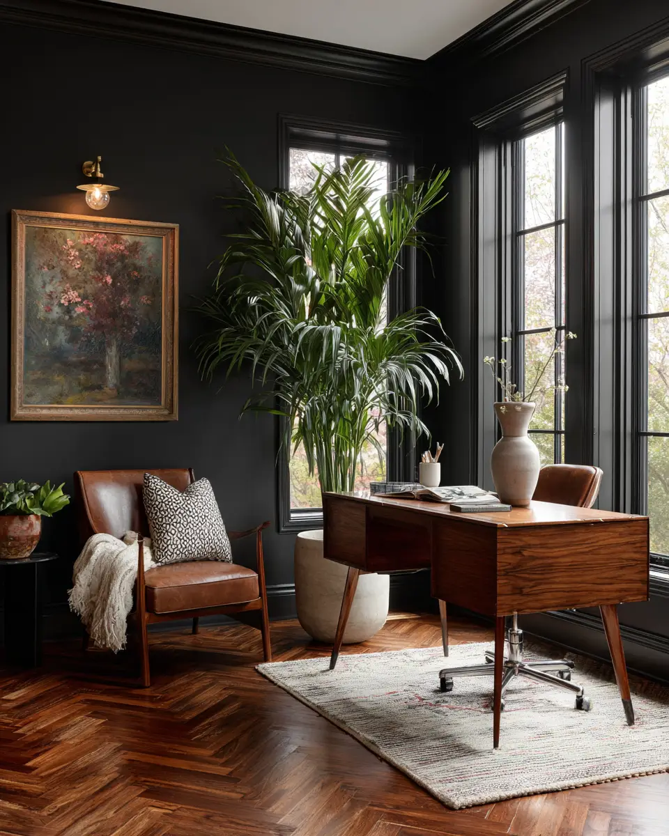 Moody Mid-Century Modern Home Office Decor Ideas