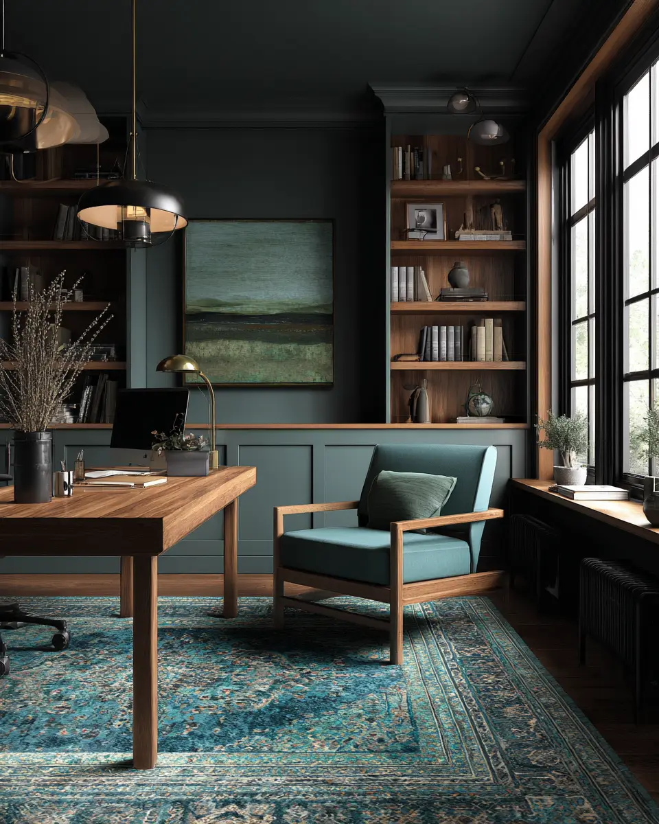 Moody Mid-Century Modern Home Office Decor Ideas