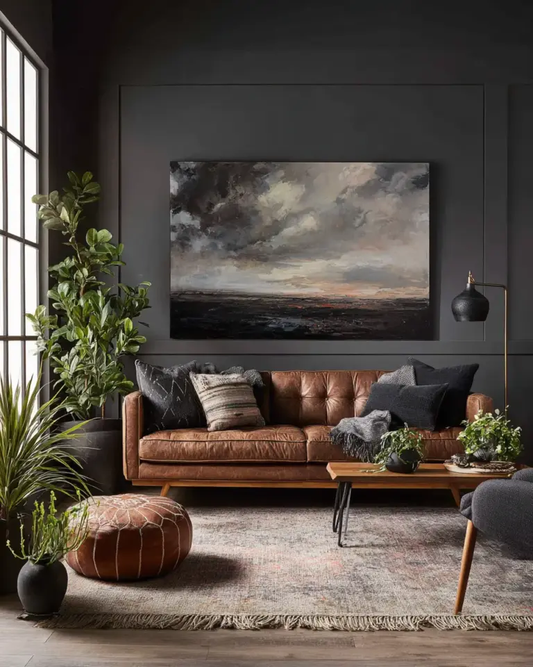 Moody Modern Farmhouse Living Room Decor Ideas - Featured