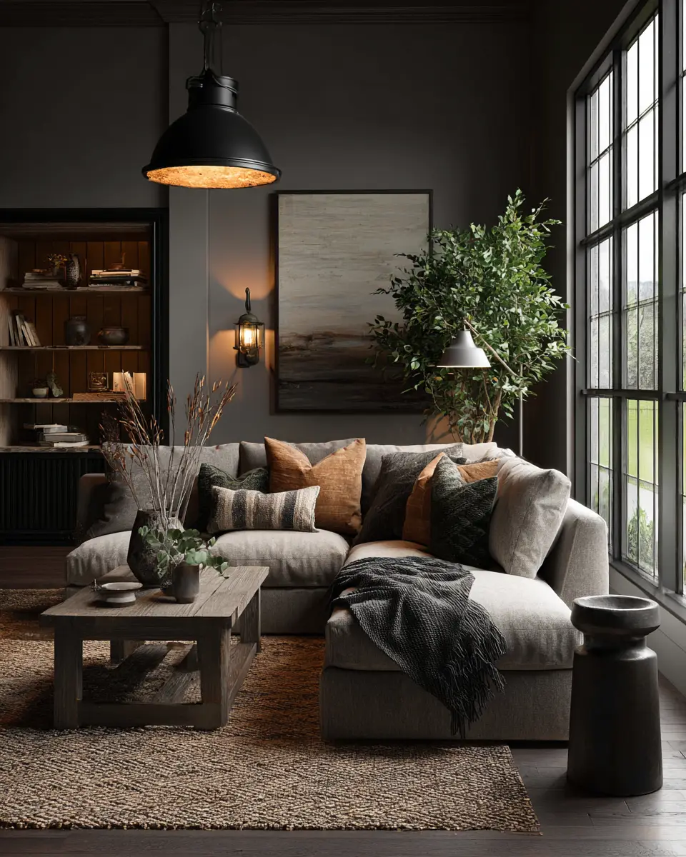 Moody Modern Farmhouse Living Room Decor Ideas