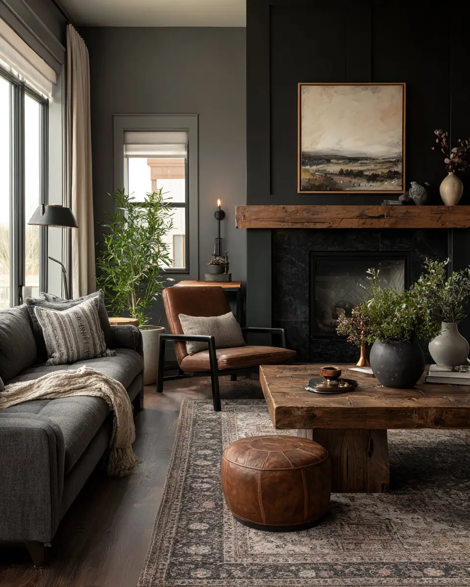 Moody Modern Farmhouse Living Room Decor Ideas
