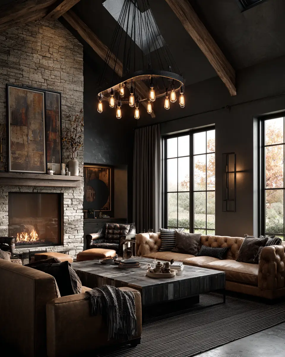 Moody Modern Farmhouse Living Room Decor Ideas