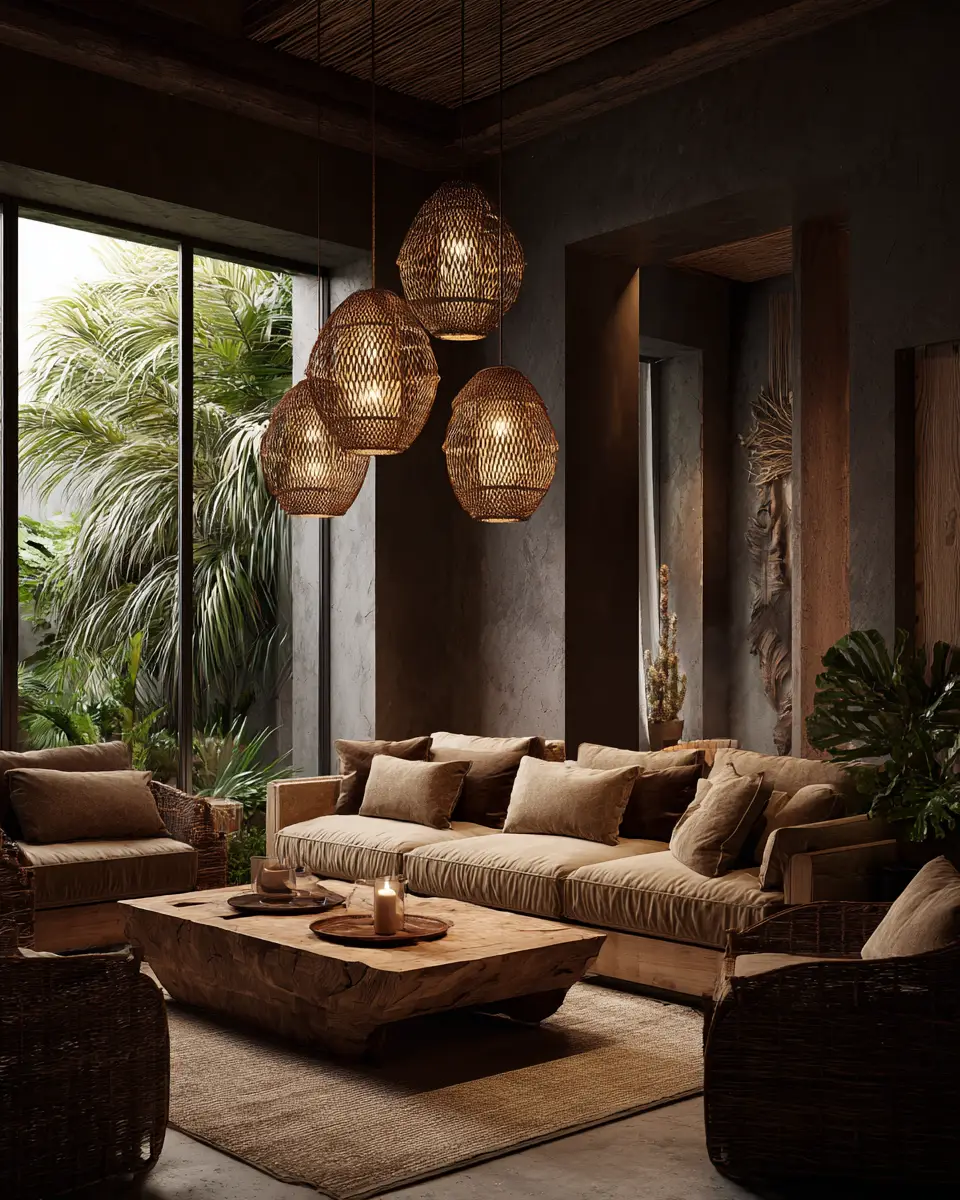 Moody Tropical Living Room Decor Ideas