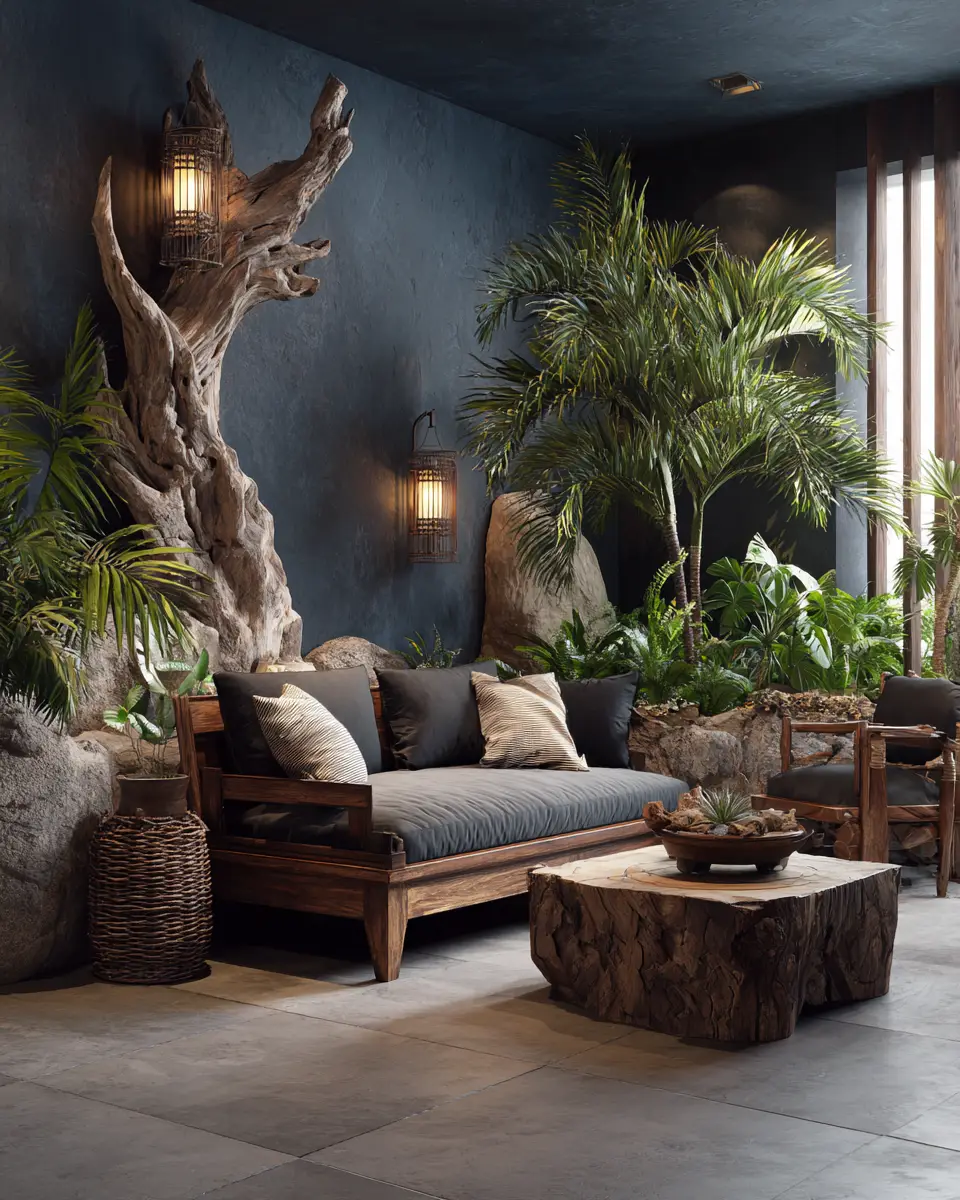 Moody Tropical Living Room Decor Ideas