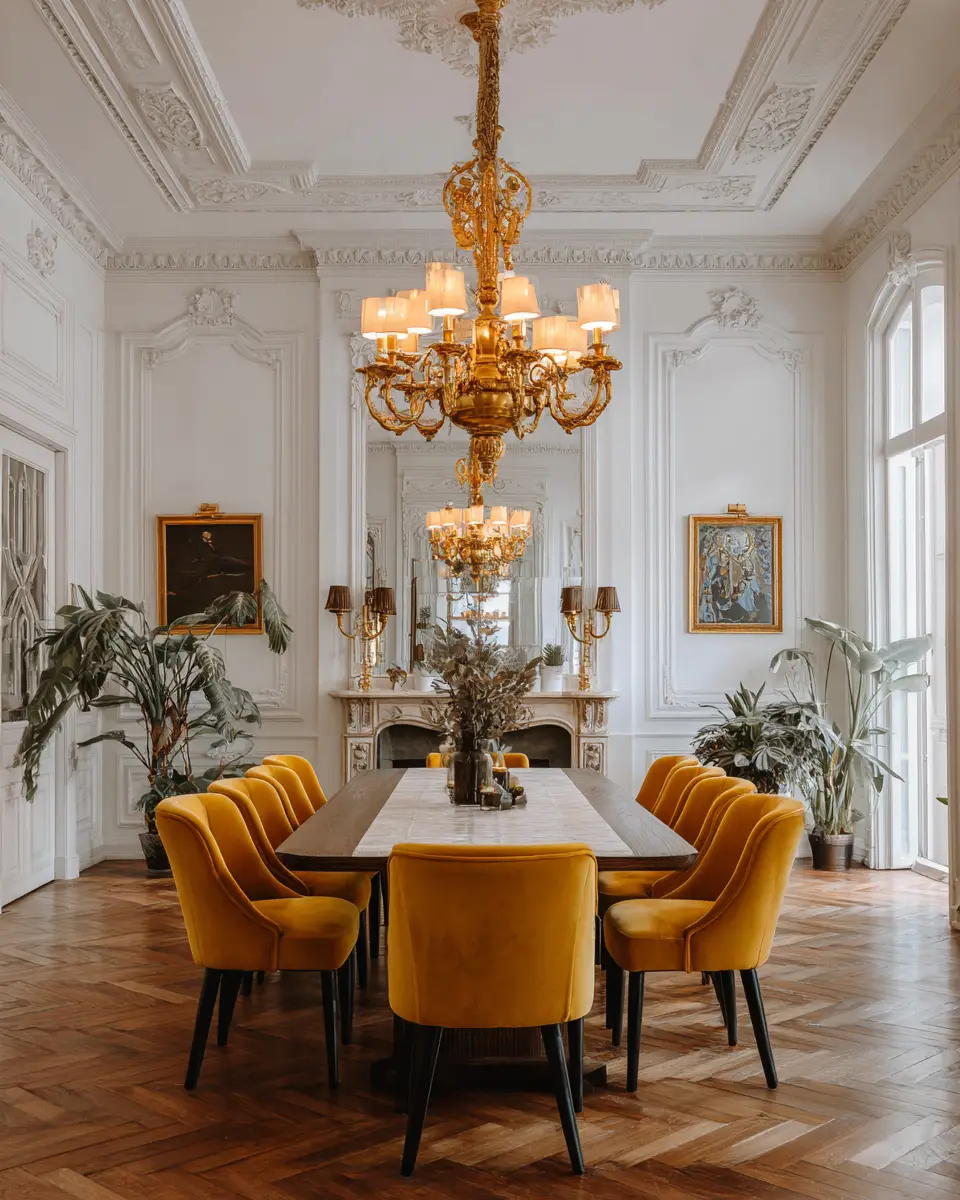 Mustard Yellow Classic Dining Room Decor Ideas