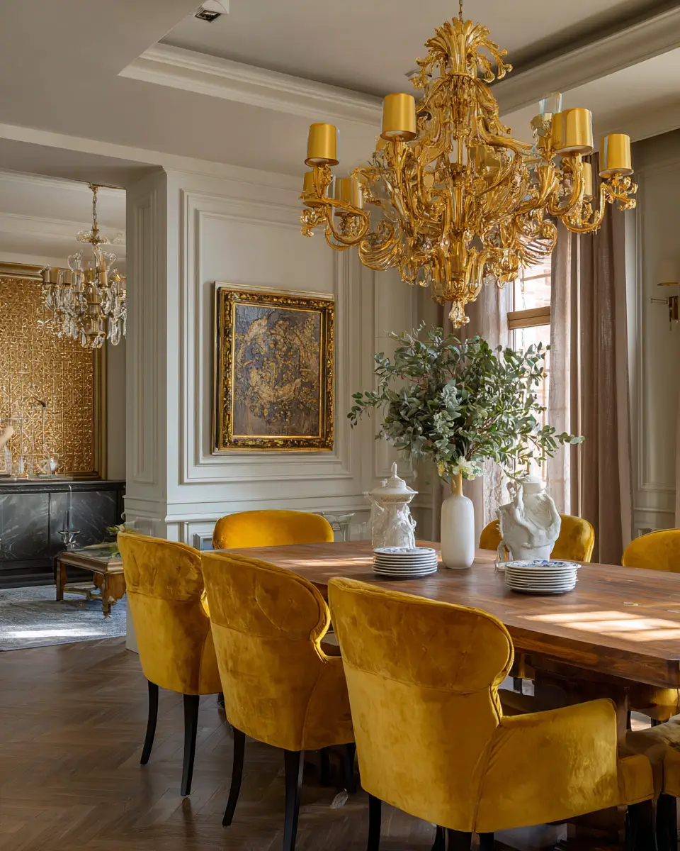 Mustard Yellow Classic Dining Room Decor Ideas