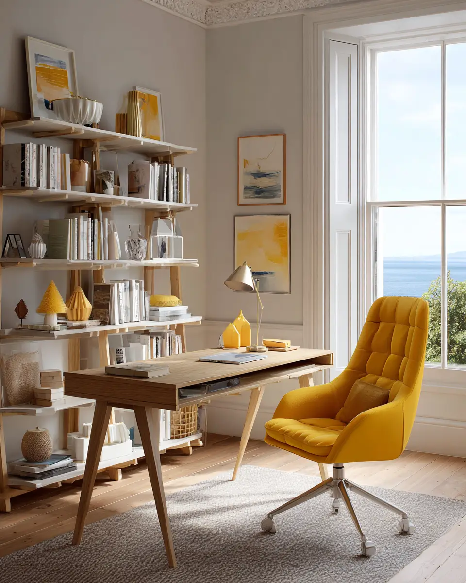 Mustard Yellow Coastal Home Office Decor Ideas