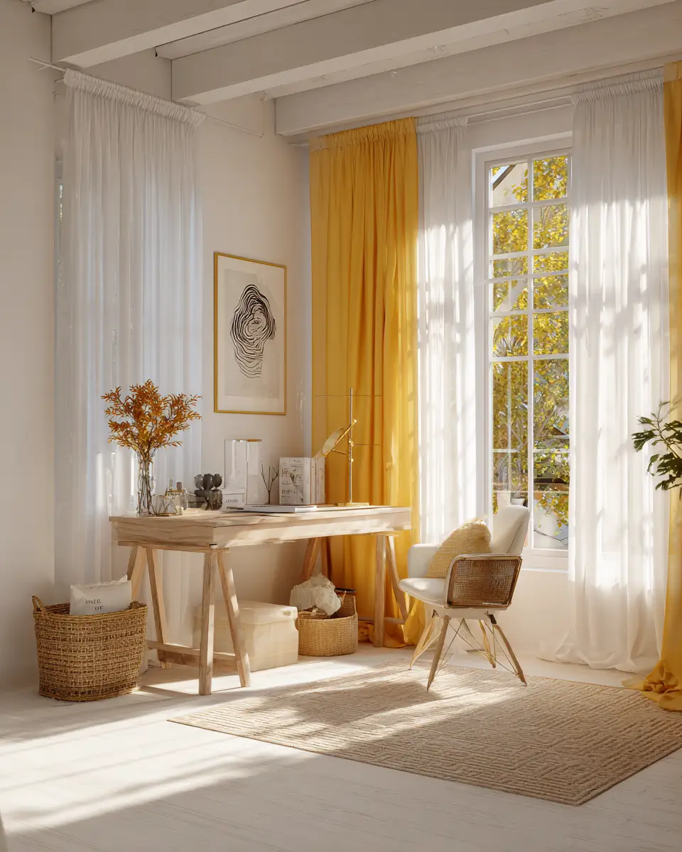 Mustard Yellow Coastal Home Office Decor Ideas