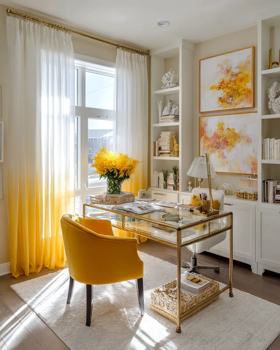 Mustard Yellow Coastal Home Office Decor Ideas