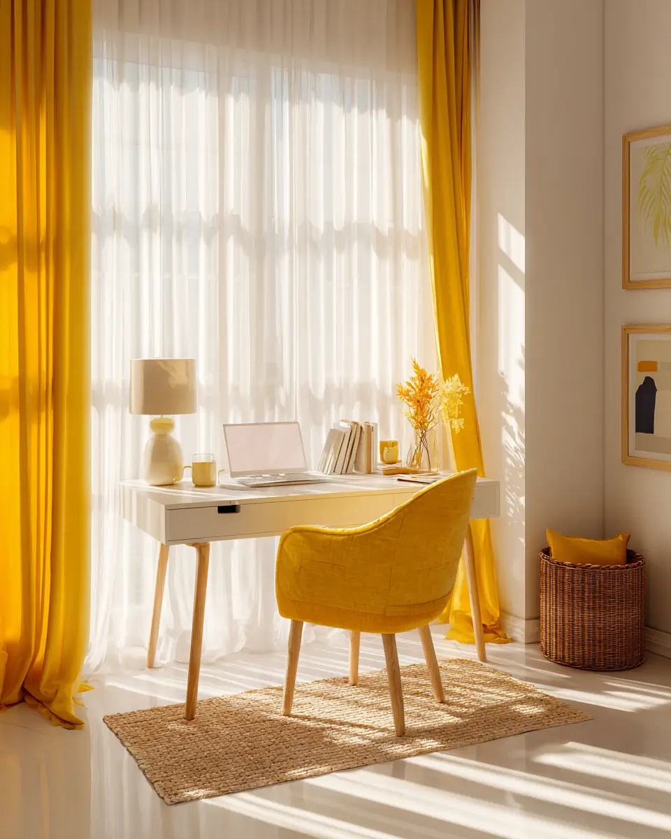 Mustard Yellow Coastal Home Office Decor Ideas