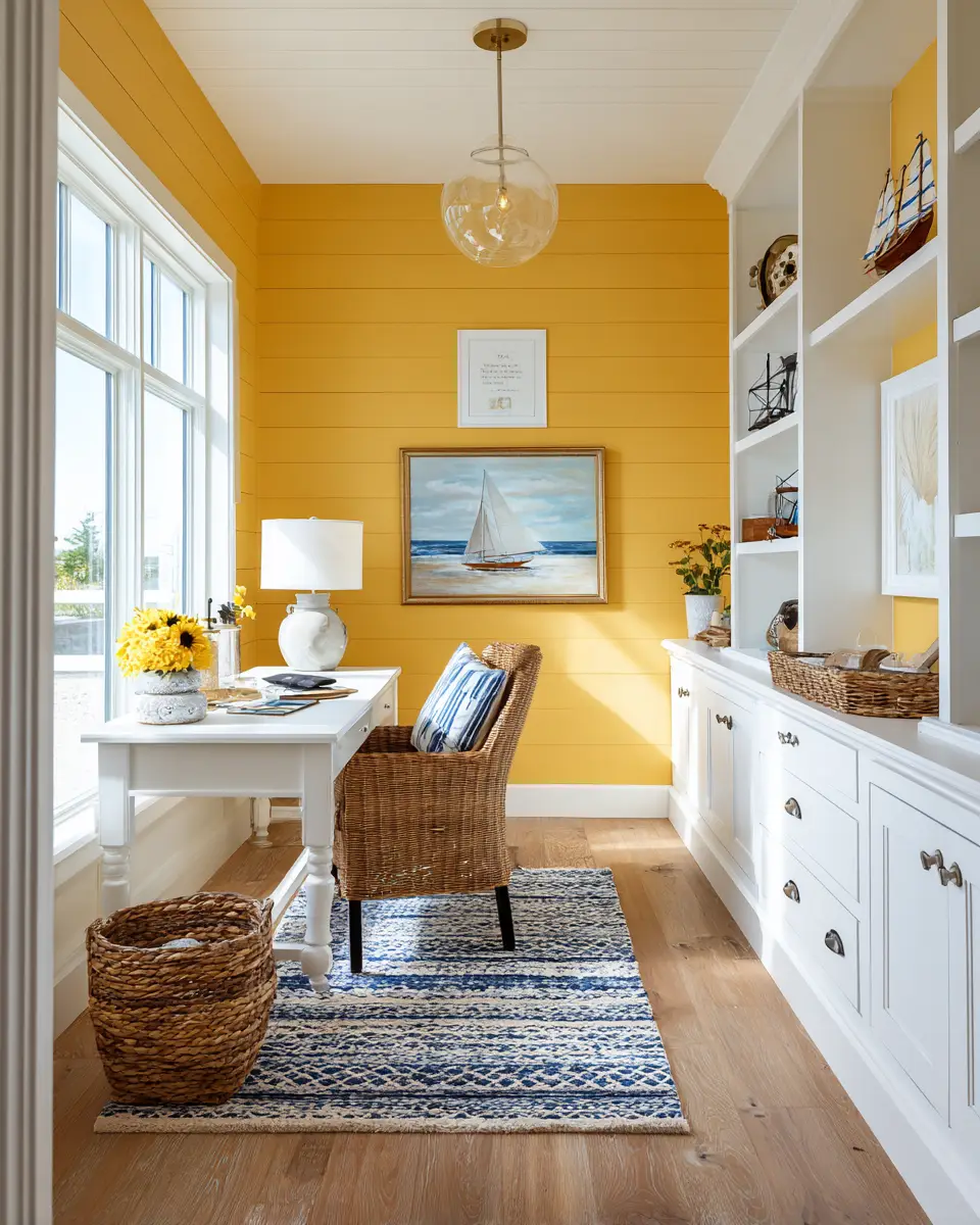Mustard Yellow Coastal Home Office Decor Ideas