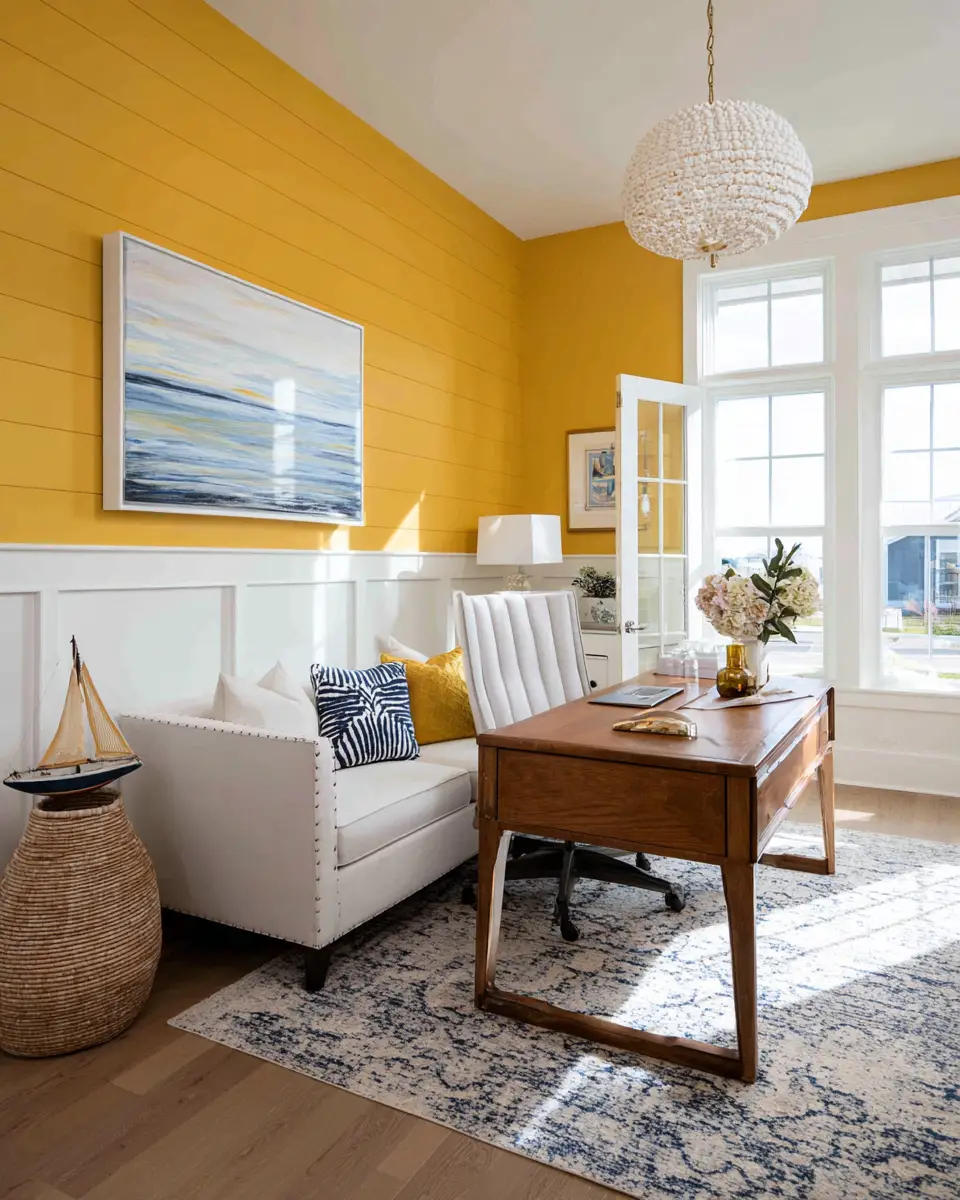 Mustard Yellow Coastal Home Office Decor Ideas