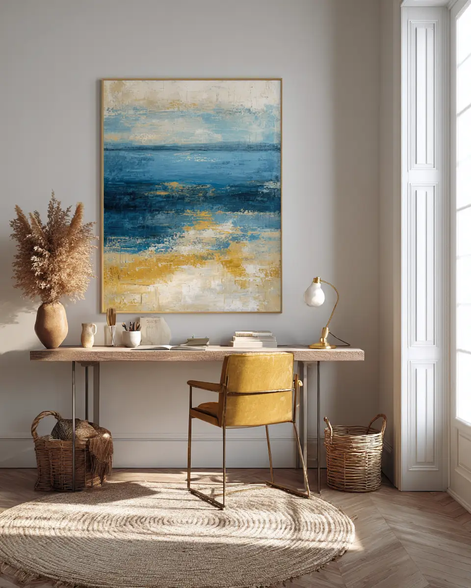 Mustard Yellow Coastal Home Office Decor Ideas