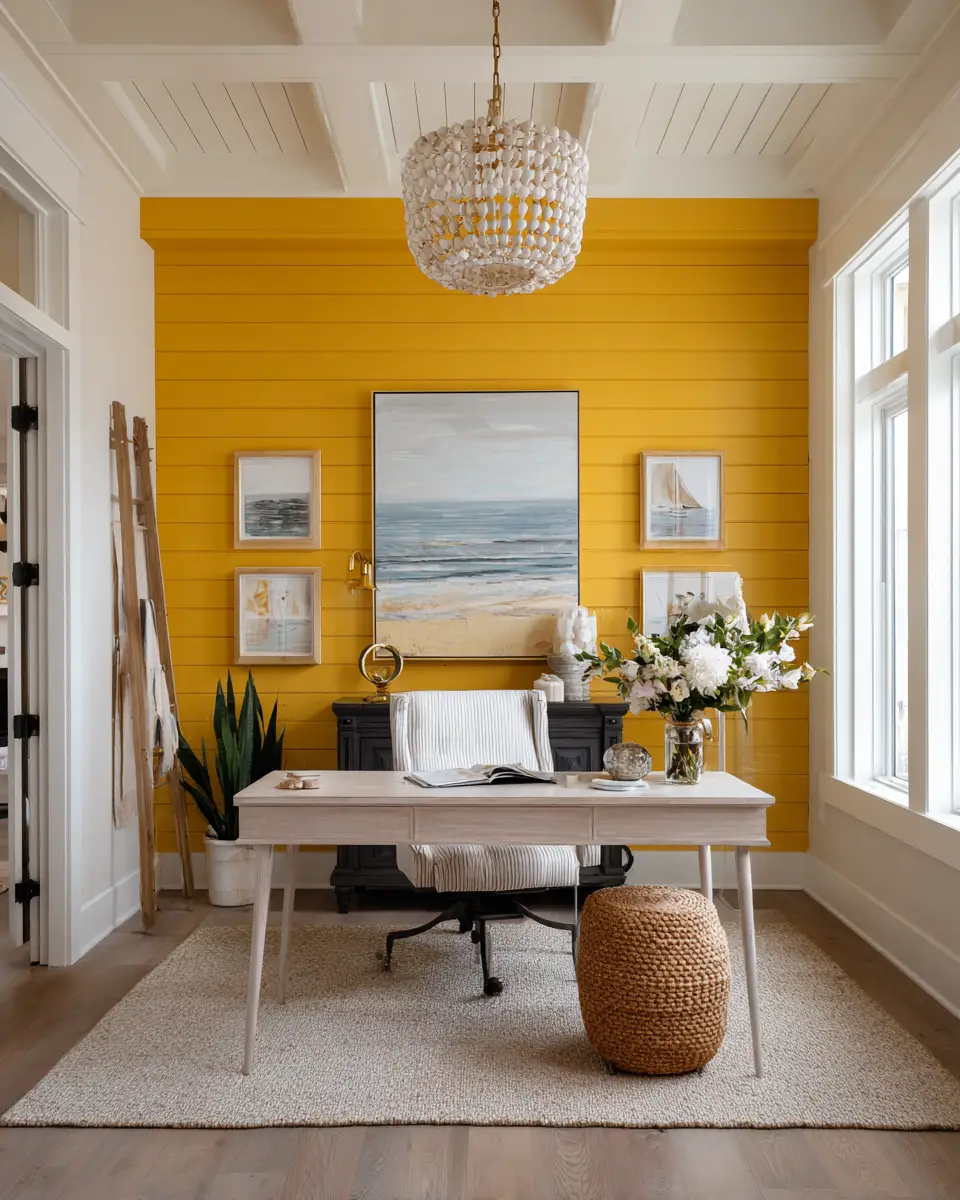 Mustard Yellow Coastal Home Office Decor Ideas