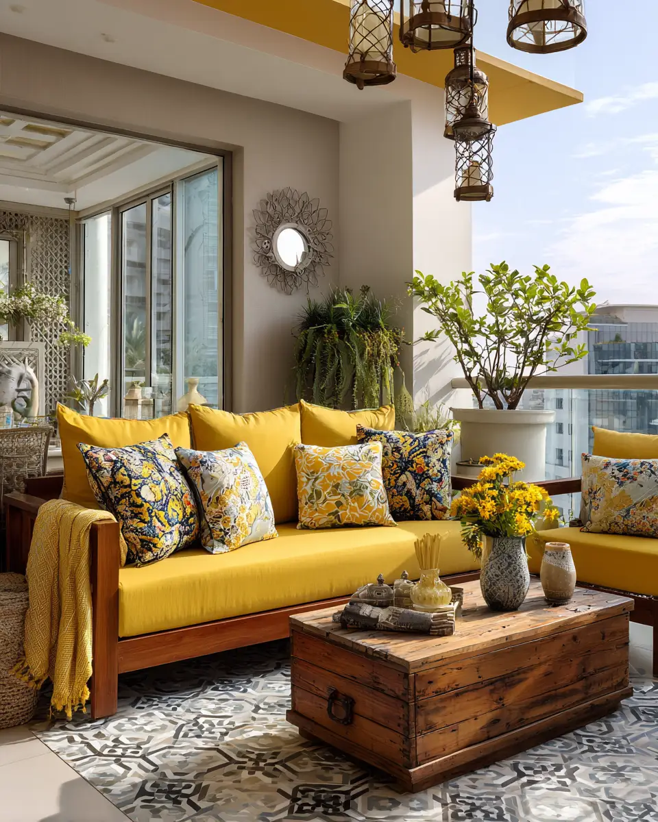 Mustard Yellow Eclectic Balcony Decor Ideas - Featured