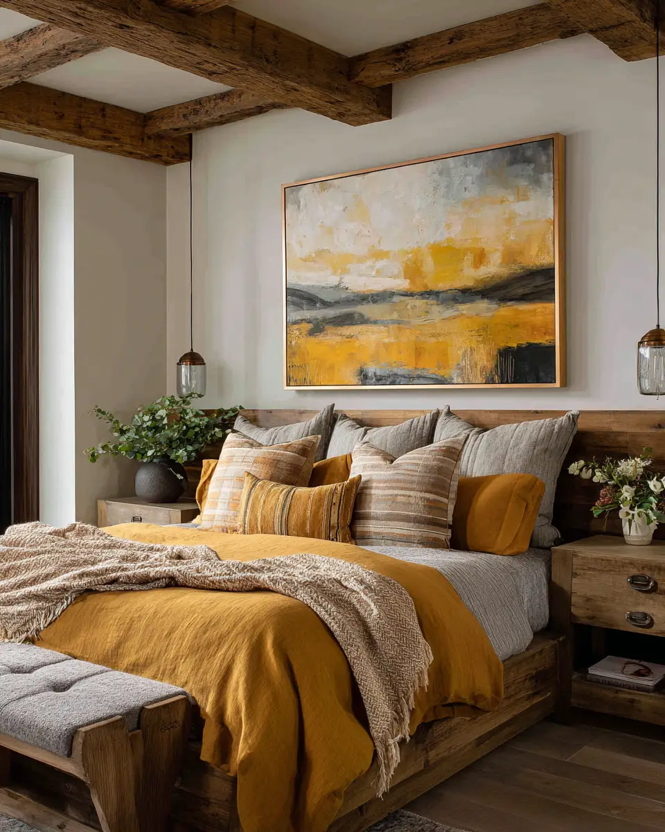 Mustard Yellow Farmhouse Bedroom Decor Ideas