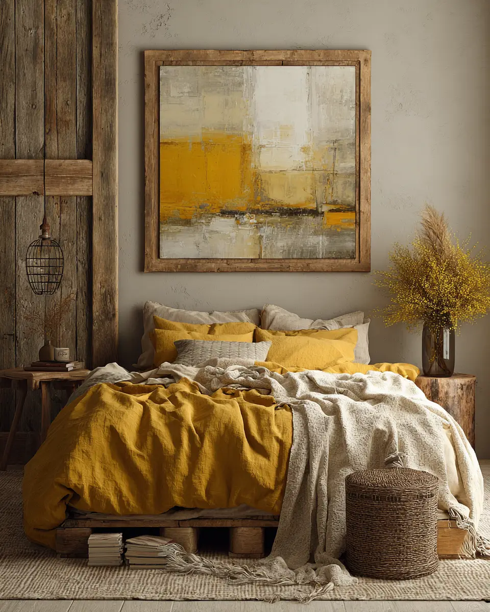 Mustard Yellow Farmhouse Bedroom Decor Ideas