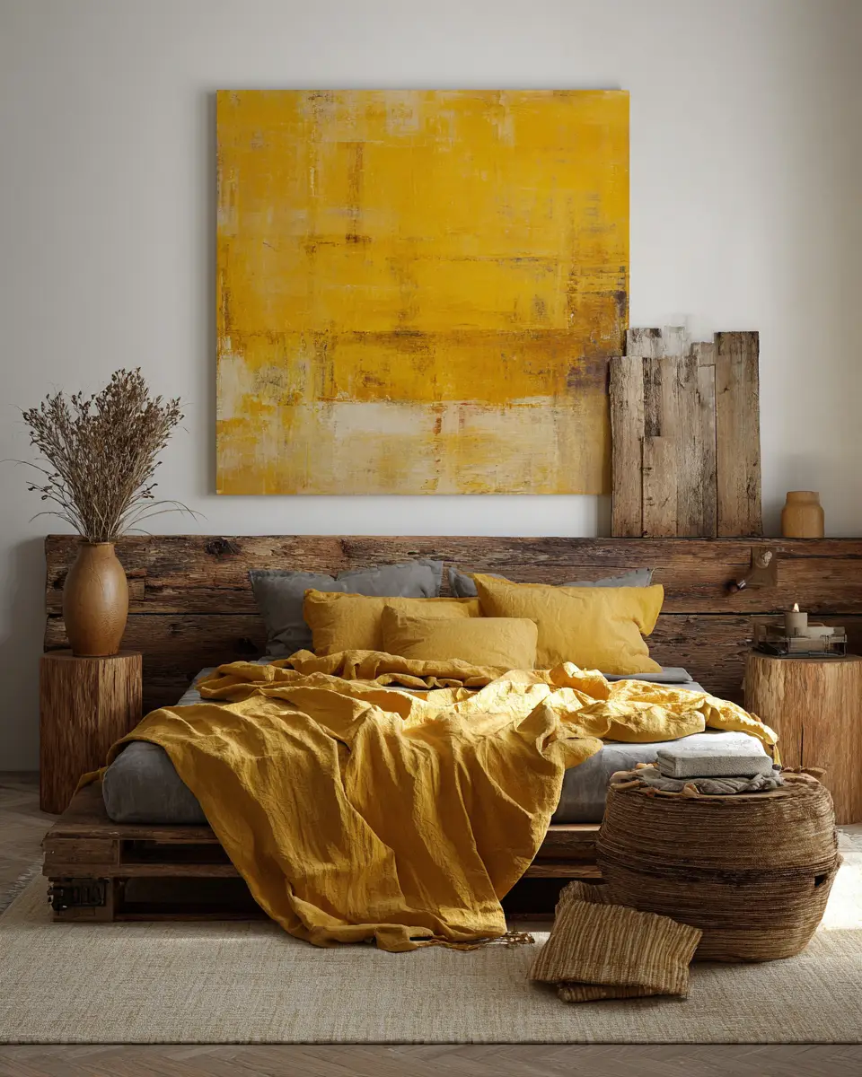 Mustard Yellow Farmhouse Bedroom Decor Ideas