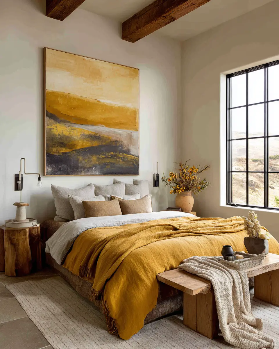 Mustard Yellow Farmhouse Bedroom Decor Ideas