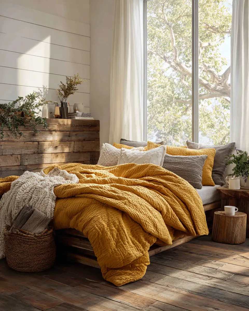Mustard Yellow Farmhouse Bedroom Decor Ideas