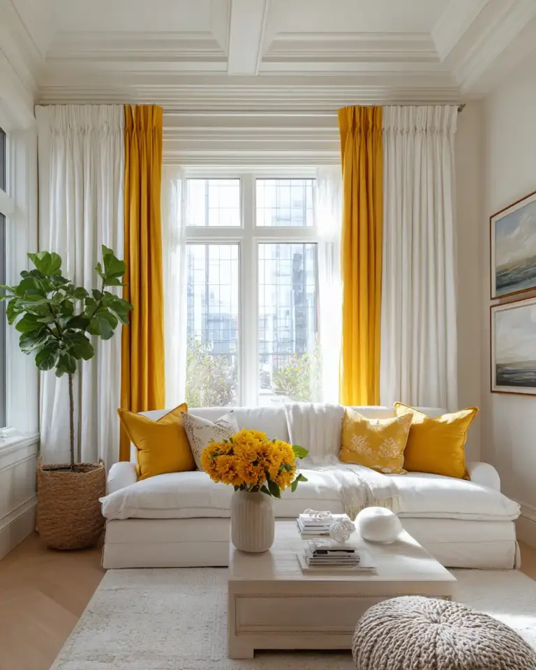 Mustard Yellow Farmhouse Living Room Decor Ideas - Featured