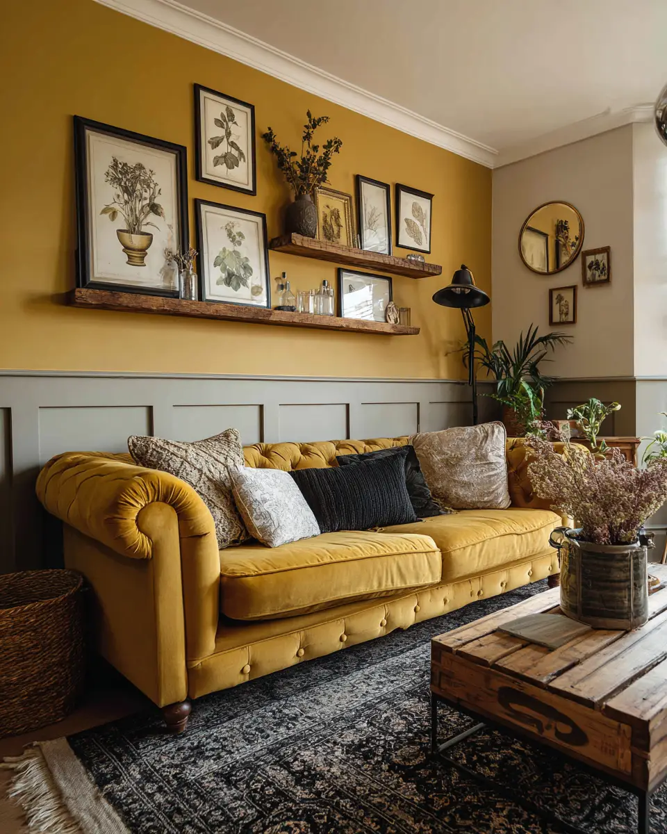 Mustard Yellow Farmhouse Living Room Decor Ideas